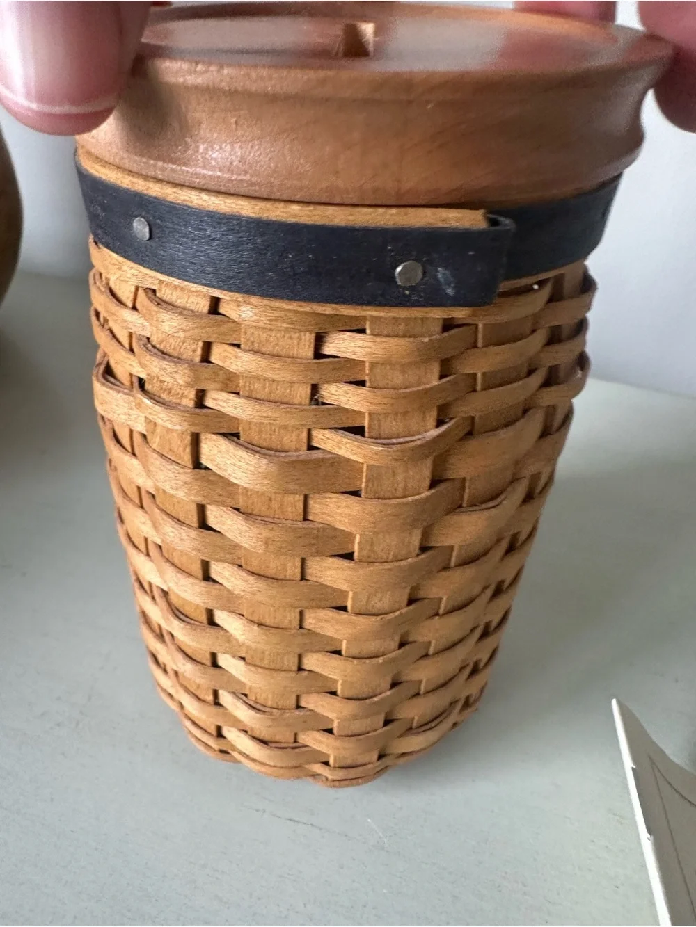 Vintage longaberger blue ribbon coin bank basket